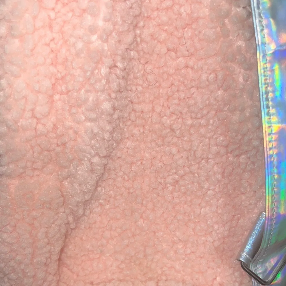Justice Blush Fuzzy Kids Bag with Iridescent Strap